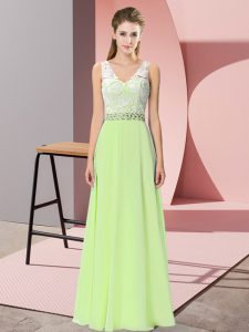 Chiffon Sleeveless Floor Length Prom Dresses and Beading