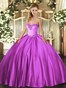 Fuchsia Lace Up Sweet 16 Quinceanera Dress Beading Sleeveless Floor Length