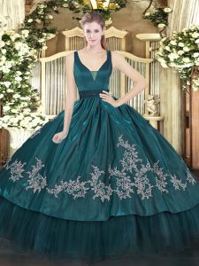 Teal Organza and Taffeta Zipper Vestidos de Quinceanera Sleeveless Floor Length Beading and Embroidery