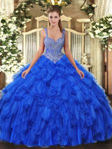 Cute Sleeveless Beading and Ruffles Lace Up Quince Ball Gowns