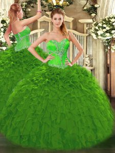 Ball Gowns 15 Quinceanera Dress Green Sweetheart Organza Sleeveless Floor Length Lace Up