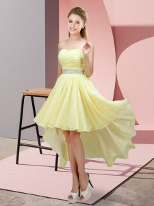 Fabulous Light Yellow Sleeveless Chiffon Lace Up Prom Party Dress for Prom and Party