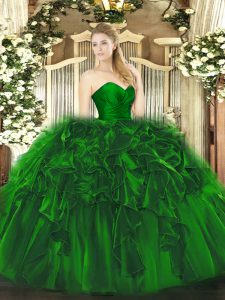 Flirting Dark Green Sweetheart Neckline Ruffles Quinceanera Dresses Sleeveless Lace Up