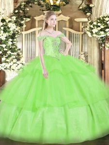 Sleeveless Beading and Ruffled Layers Lace Up Quinceanera Dress