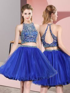 Scoop Sleeveless Tulle Beading Criss Cross