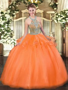 Tulle Sleeveless Floor Length Quinceanera Dresses and Beading and Ruffles