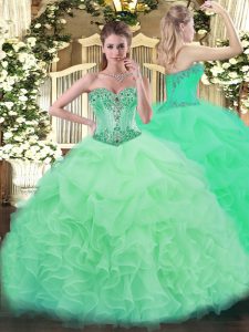 Apple Green Sleeveless Beading and Ruffles and Pick Ups Floor Length Vestidos de Quinceanera