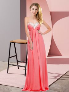 Chiffon Sweetheart Sleeveless Lace Up Ruching Prom Evening Gown in Watermelon Red