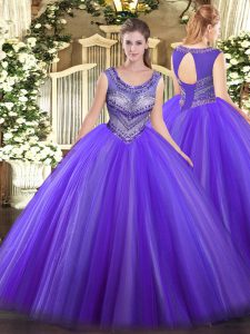 Eggplant Purple Scoop Lace Up Beading Vestidos de Quinceanera Sleeveless