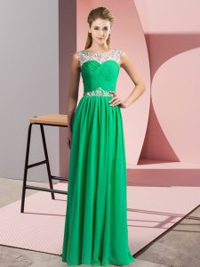 Super Green Scoop Neckline Beading Sleeveless Clasp Handle