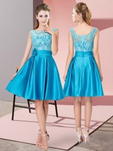 Bateau Sleeveless Satin Homecoming Dress Lace and Hand Made Flower Zipper