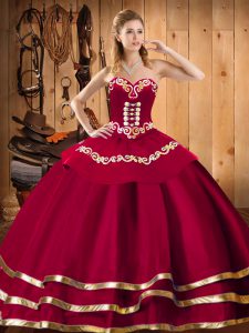 Red Ball Gowns Sweetheart Sleeveless Organza Floor Length Lace Up Embroidery Ball Gown Prom Dress