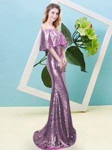 Luxury Off The Shoulder Half Sleeves Sequined Sequins Zipper
