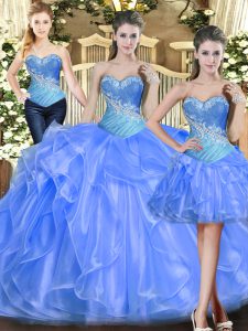 Ball Gowns Vestidos de Quinceanera Baby Blue Sweetheart Tulle Sleeveless Floor Length Lace Up