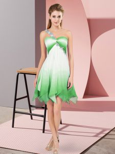 Custom Made Multi-color Fading Color Lace Up One Shoulder Sleeveless Asymmetrical Prom Gown Beading