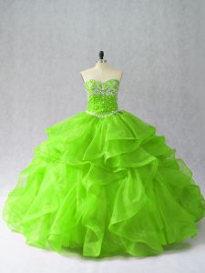 Lace Up Sweetheart Beading and Ruffles Sweet 16 Dresses Organza Sleeveless