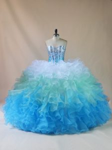 Most Popular Sleeveless Lace Up Floor Length Beading and Ruffles Quinceanera Gown