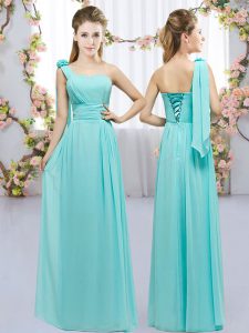 Aqua Blue Empire Hand Made Flower Dama Dress Lace Up Chiffon Sleeveless Floor Length