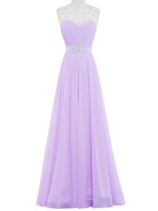 Lavender Empire Scoop Sleeveless Chiffon Floor Length Backless Beading Evening Gowns