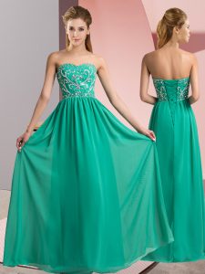 Turquoise Chiffon Lace Up Sweetheart Sleeveless Floor Length Beading