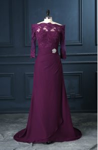 Free and Easy Purple Formal Dresses Scalloped Sleeveless Brush Train Zipper