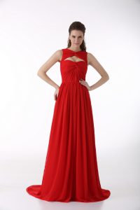 Sweetheart Sleeveless Chiffon Dress for Prom Ruching Brush Train Zipper