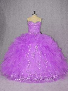 Custom Fit Purple Sweetheart Lace Up Appliques and Ruffles Quince Ball Gowns Sleeveless