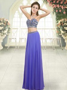 Smart Floor Length Lavender Evening Dress Chiffon Sleeveless Beading