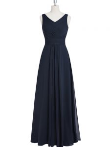 V-neck Sleeveless Chiffon Prom Evening Gown Ruching Zipper