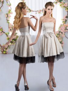 White Tulle Zipper Vestidos de Damas Sleeveless Knee Length Bowknot