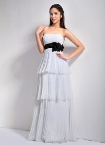 White Empire Strapless Ruched Layers Chiffon Prom Dress