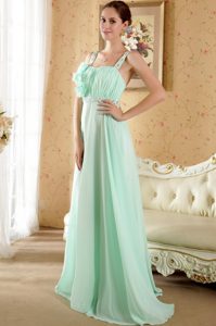 Straps Beading Flowers Ruches Brush Prom formal Dress in Apple Green