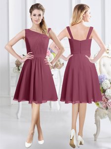 New Style Ruching Quinceanera Court of Honor Dress Burgundy Zipper Sleeveless Knee Length