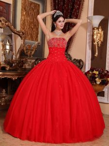 Beading Strapless Red Ball Gown Quinceanera Dress on Sale