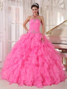 Ruches Beading Ruffled Strapless Floor-length Organza Quinceaneras Gown