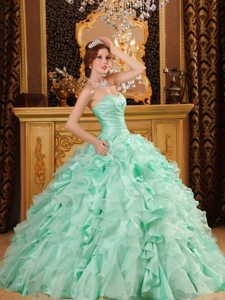 Beading Sweetheart Ruffles Organza Lace Up Apple Green Quinceanera Dress