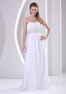White Beaded Sweep Train Chiffon Prom Formal Dress under 150