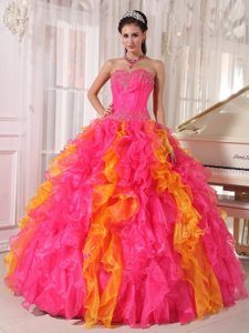 Colorful Sequins Sweetheart Ruffled Floor-length Organza Quinceanera Gown