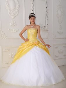 Plus Size Yellow And White Beaded Sweet 15/16 Birthday Dress