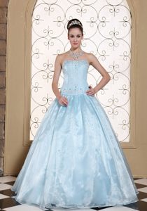 Beading Accent Organza Sixteen Quinceanera Dress in Light Blue