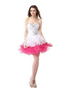 Glamorous Organza Sleeveless Knee Length Evening Dress and Beading and Ruffles
