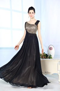 Noble Floor Length Side Zipper Prom Dresses Black and In for Prom and Party with Beading
