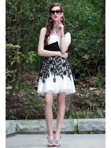 One Shoulder Sleeveless Chiffon Prom Dresses Lace Criss Cross