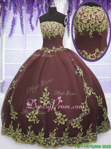 Nice Chocolate Zipper Sweet 16 Dress Lace and Appliques Sleeveless Floor Length