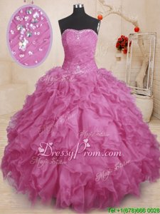 Fantastic Sleeveless Beading and Ruffles and Ruching Lace Up 15th Birthday Dress
