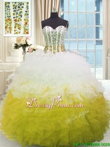 Decent Spring and Summer and Fall and Winter Organza Sleeveless Floor Length Quinceanera Dress andBeading and Ruffles