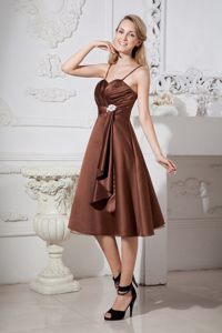 2013 Tea-length Brown Beaded Dama Dress with Spaghetti Straps