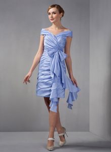 Lilac Column Off The Shoulder Mini-length Ruching Prom Gown Dress