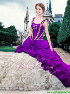 On Sale Sleeveless Brush Train Beading and Ruffles and Pick Ups Lace Up Sweet 16 Quinceanera Dress