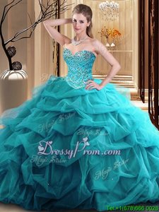 Vintage Floor Length Teal Quinceanera Dresses Sweetheart Sleeveless Zipper